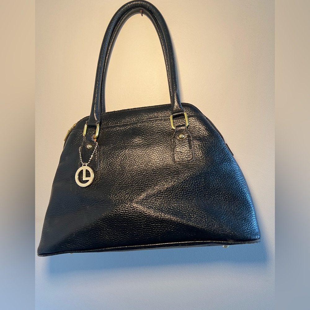 L Credi black pebbled leather made in Italy bag. See measurement in photos.